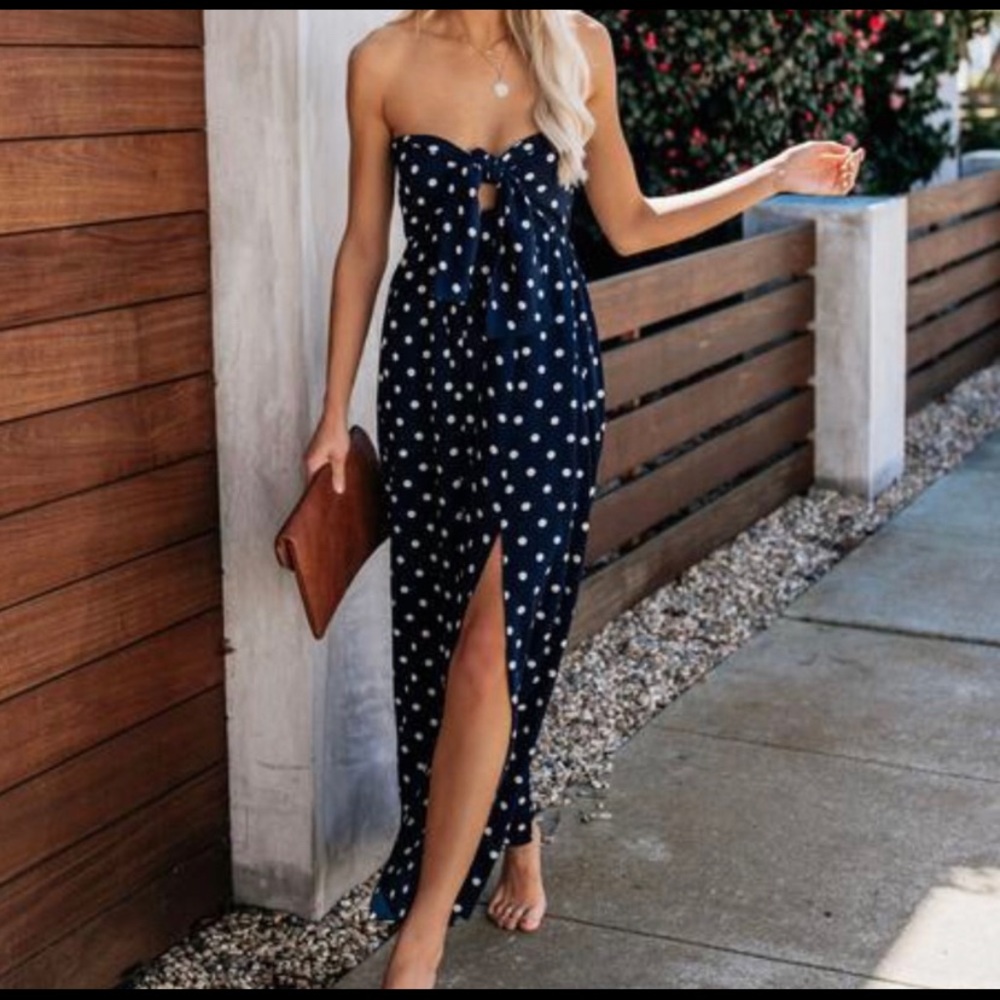 VICI Polka Dot Front Slit Tie Front Maxi NWOT